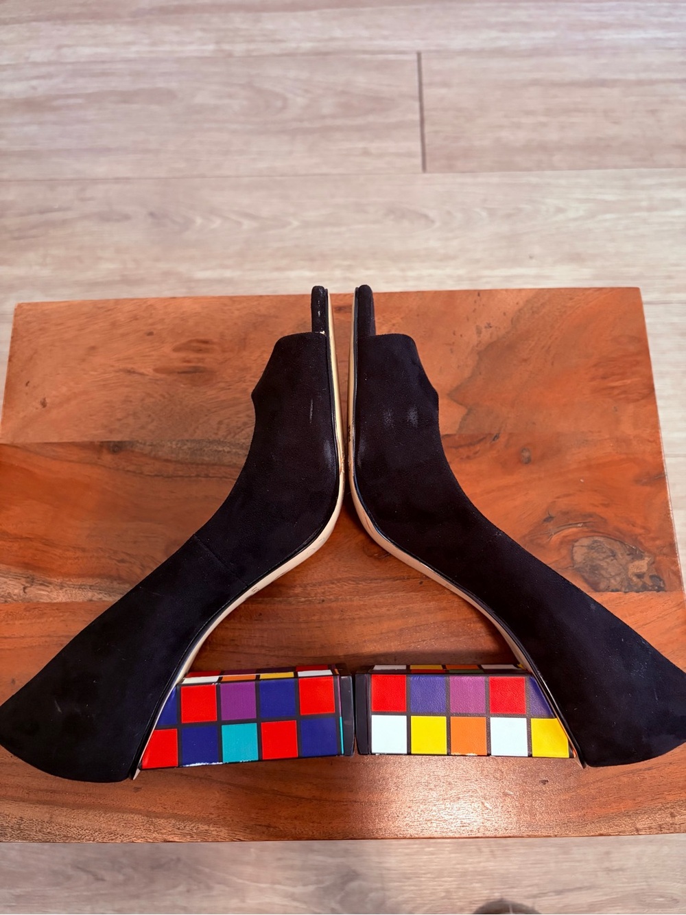 Katy Perry Black Suede Rubix Cube Multicolor Block Heels - Picture 5 of 6